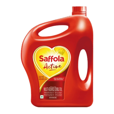 Saffola Active Refined Cooking Oil Rice Bran & Soyabean Blended Oil Can (Mix tel) ( 5 L )